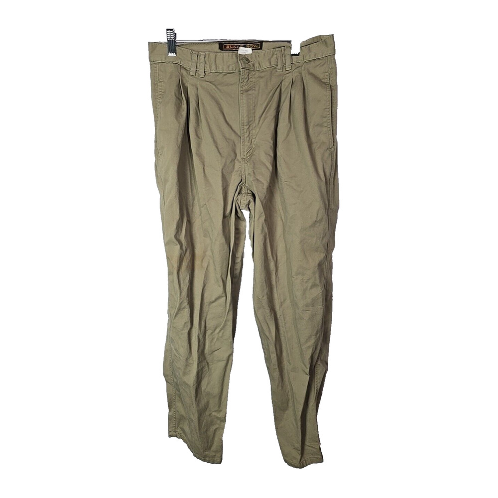 VTG Bugle Boy Tan Chino Straight Leg Pleated Baggy Casual Pants Men's Size 33